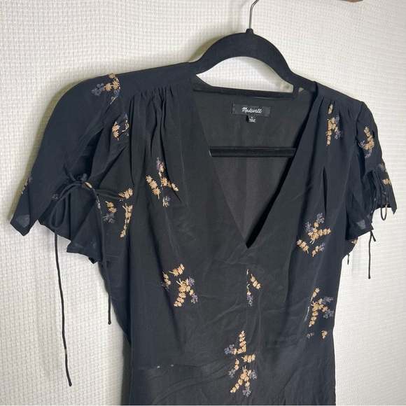 Madewell | Black 0 Midi Sheath Dress Short‎ Sleeve Silk - Picture 2 of 9